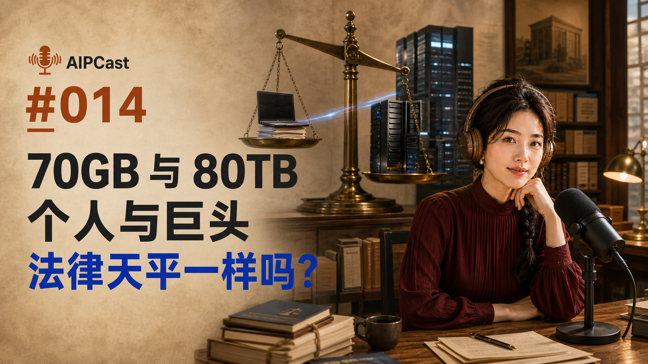 《听懂 AI》第 014 期节目封面:70GB、80TB 与不同的法律压力
